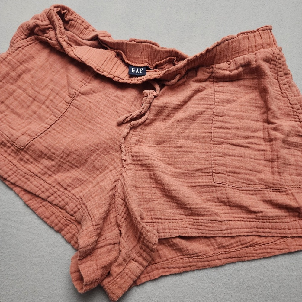 Gap Womens XL Terracotta Orange Cotton Gauze Drawstring Shorts Pockets